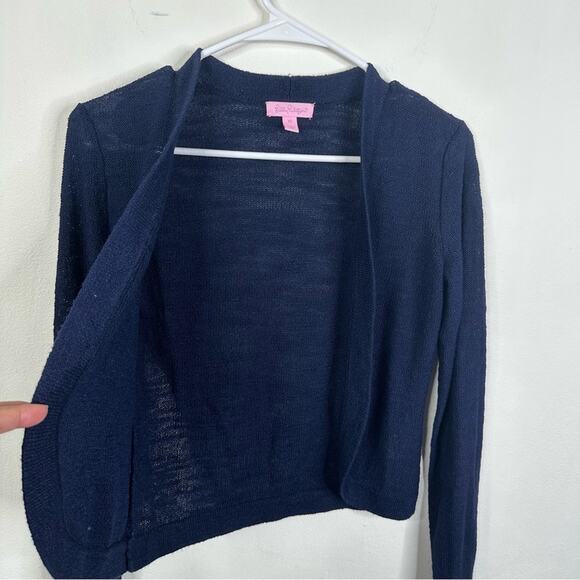 Lilly Pulitzer Navy Blue Moore Cardigan Open Front Knit Long Sleeve Size XS - Picture 3 of 7